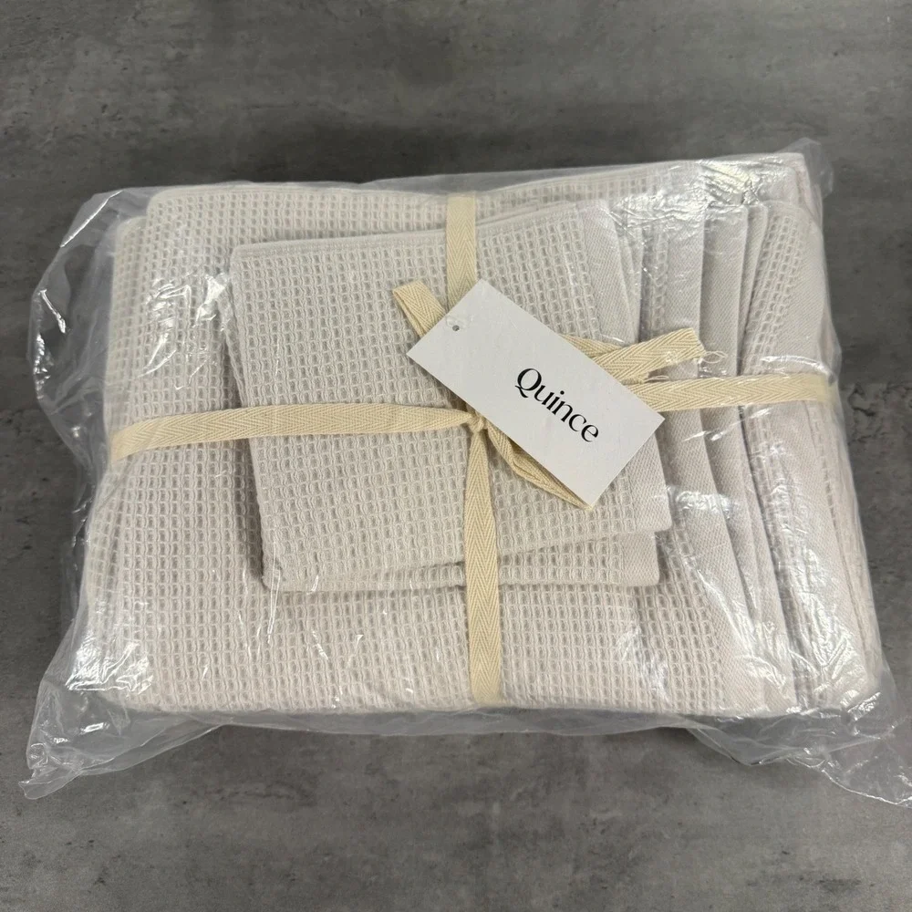 Quince Towel Bundle Unisex Turkish Waffle Terry Silver Cream Off White NEW